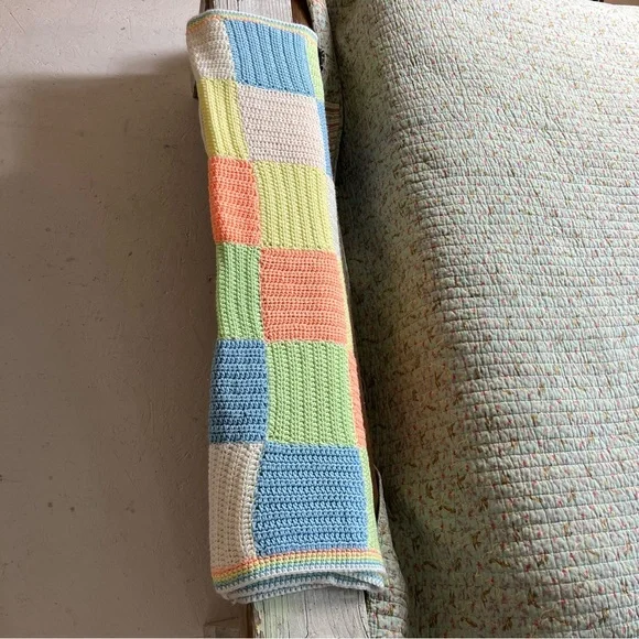 Beautiful handmade crochet square patch nursery throw lap blanket - Picture 6 of 7